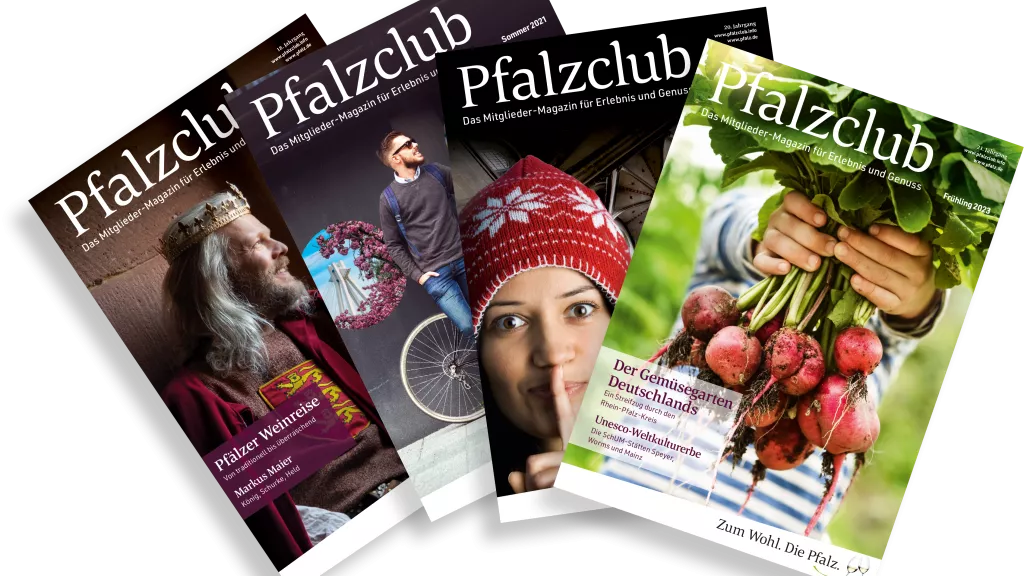 Pfalzclub Magazine Titelbilder fächerartig übereinander gelegt