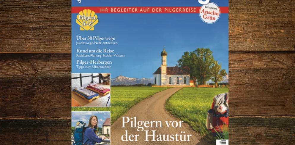 das Titelbild vom Magazin der Pilger mit dem Schriftzug Jakobswege